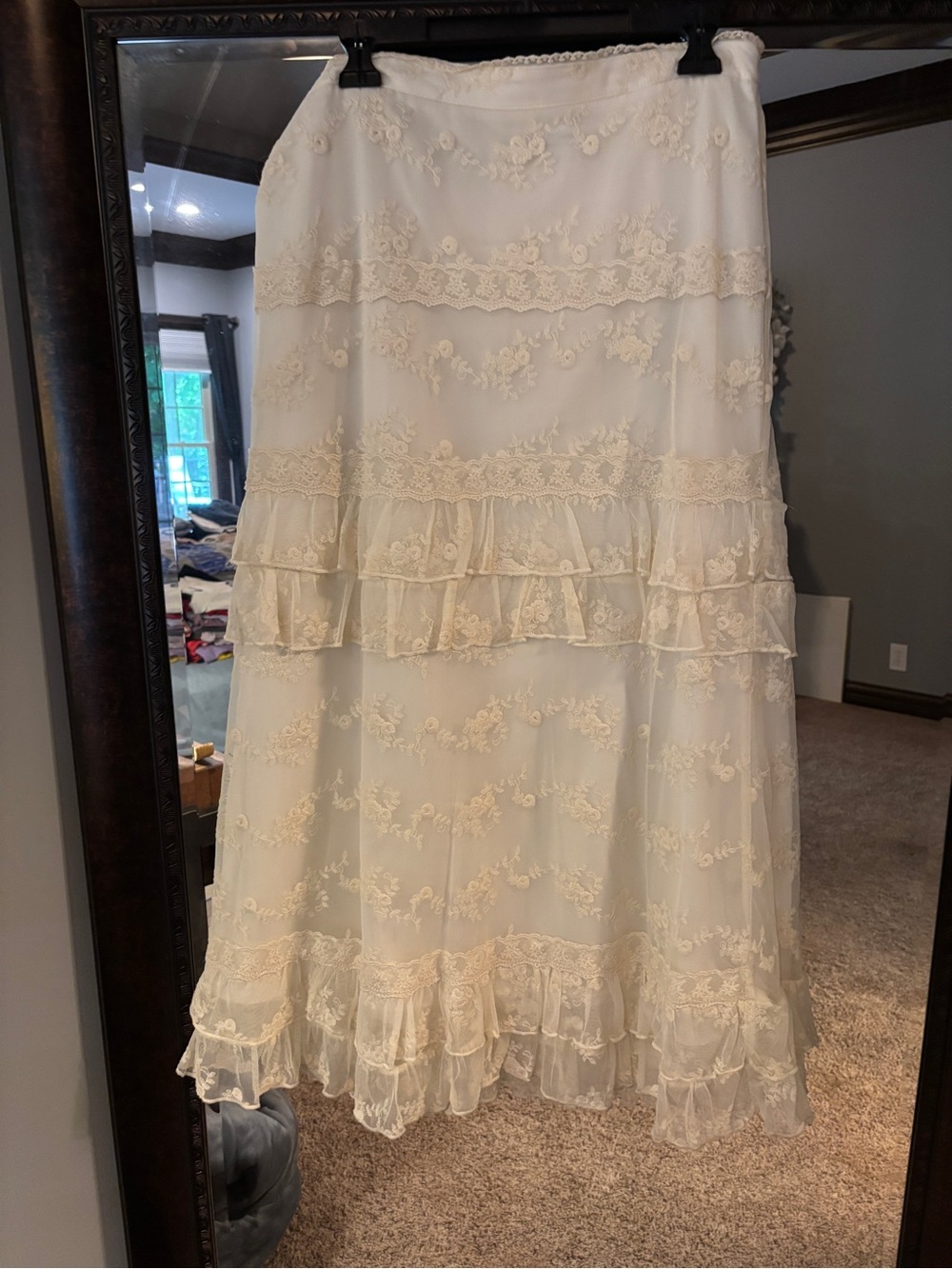 Boho Maxi Skirt in Cream with Lace Ruffles